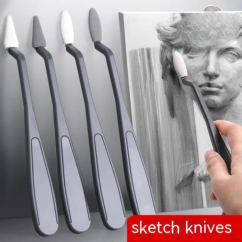 Plastic fluorescent pen eraser tool with a pointed smear tip for art corrections.