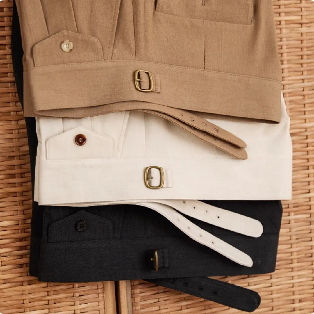 Men's slim fit business trousers in dark grey, light brown or light apricot with straight leg design