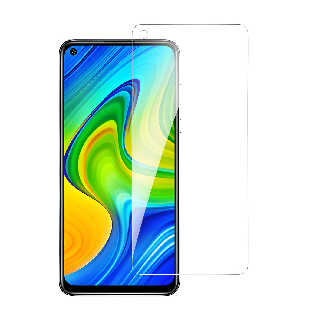 Xiaomi mobile phone tempered glass screen protector showing edge-to-edge coverage on phone display