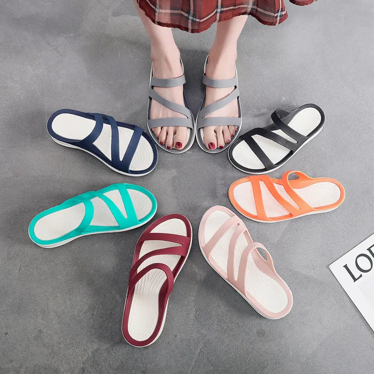 Women's solid colour beach sandals in PP material with breathable summer design
