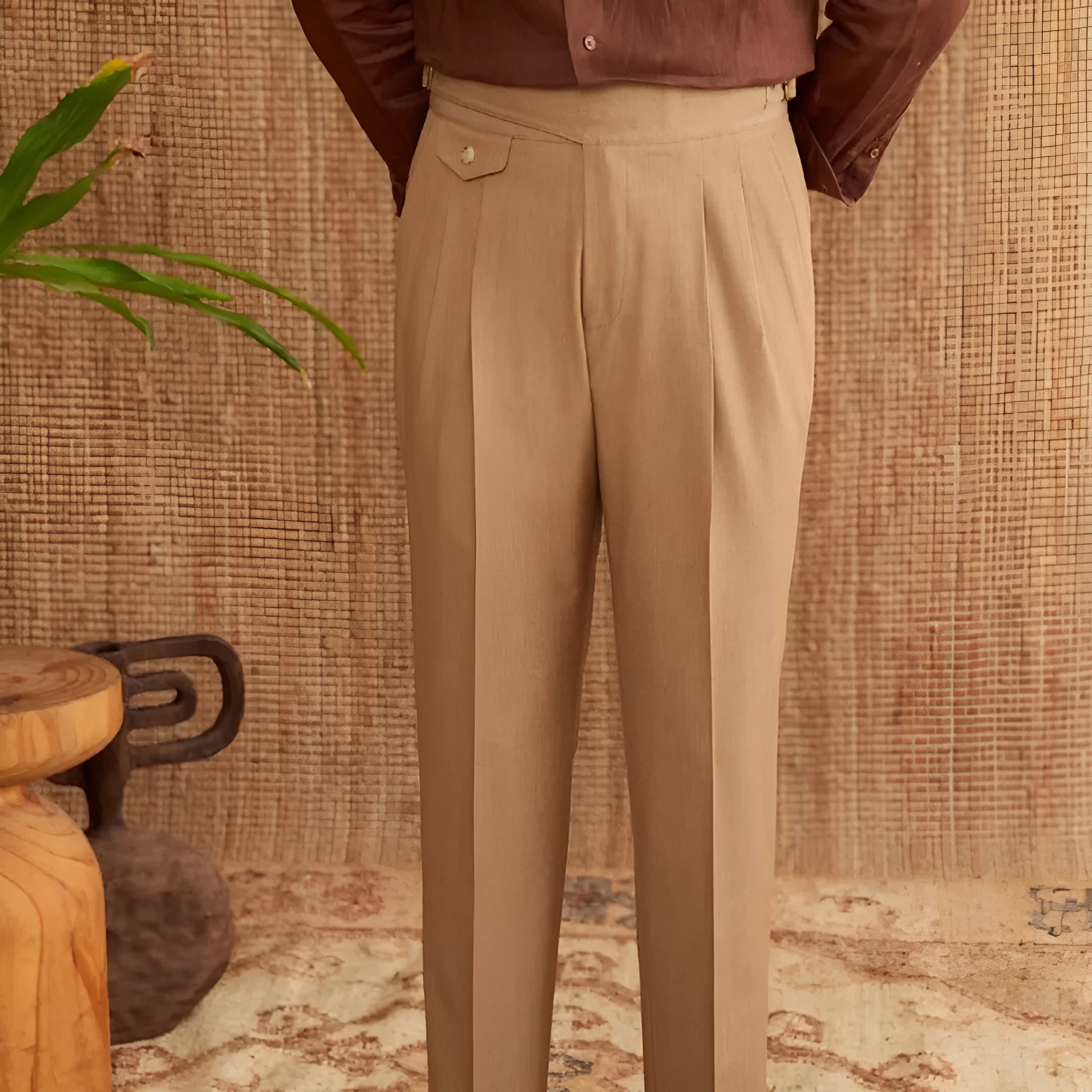 Men's slim fit business trousers in dark grey, light brown or light apricot with straight leg design