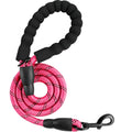 Pink 5 ft heavy duty dog leash with 1/2 inch nylon climbing rope, padded handle, reflective threads and metal clip hook