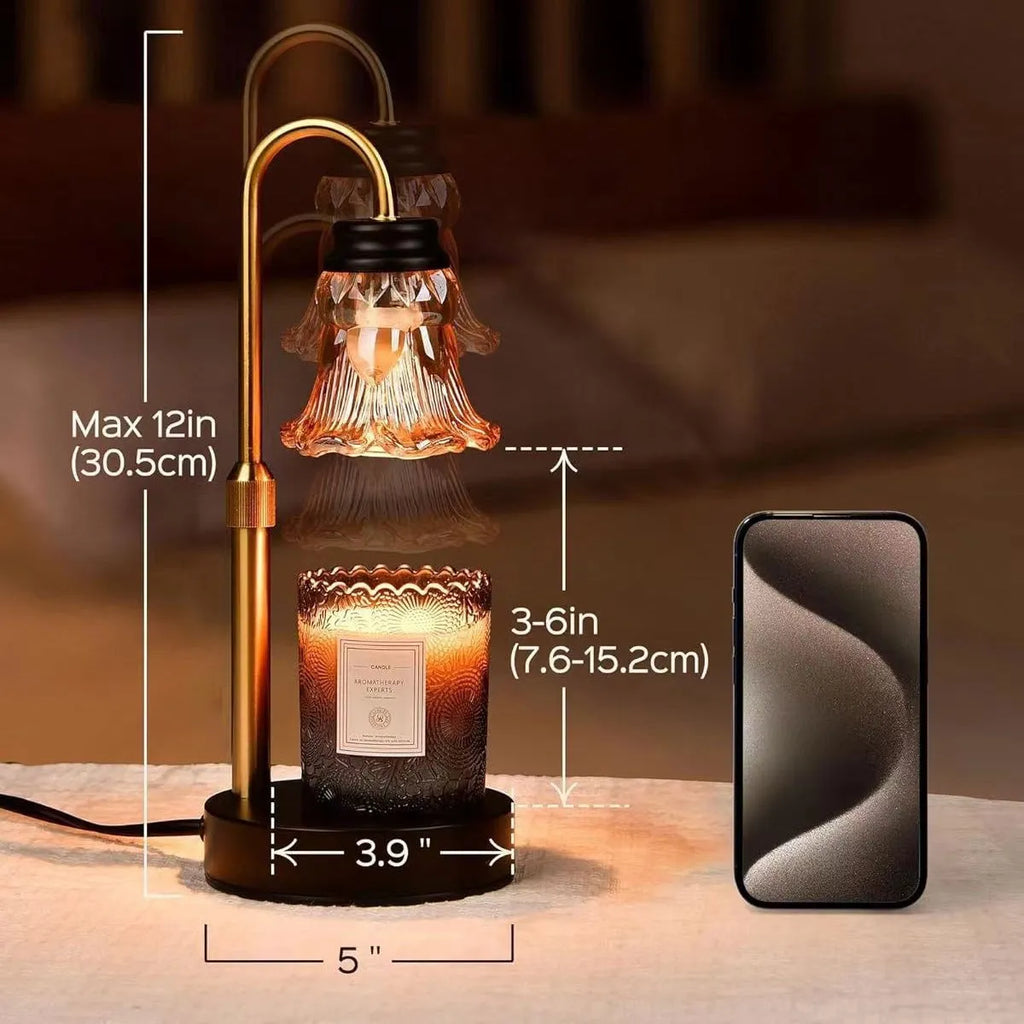 Bamboo holder aromatherapy wax melting lamp with lifting design and illumination function