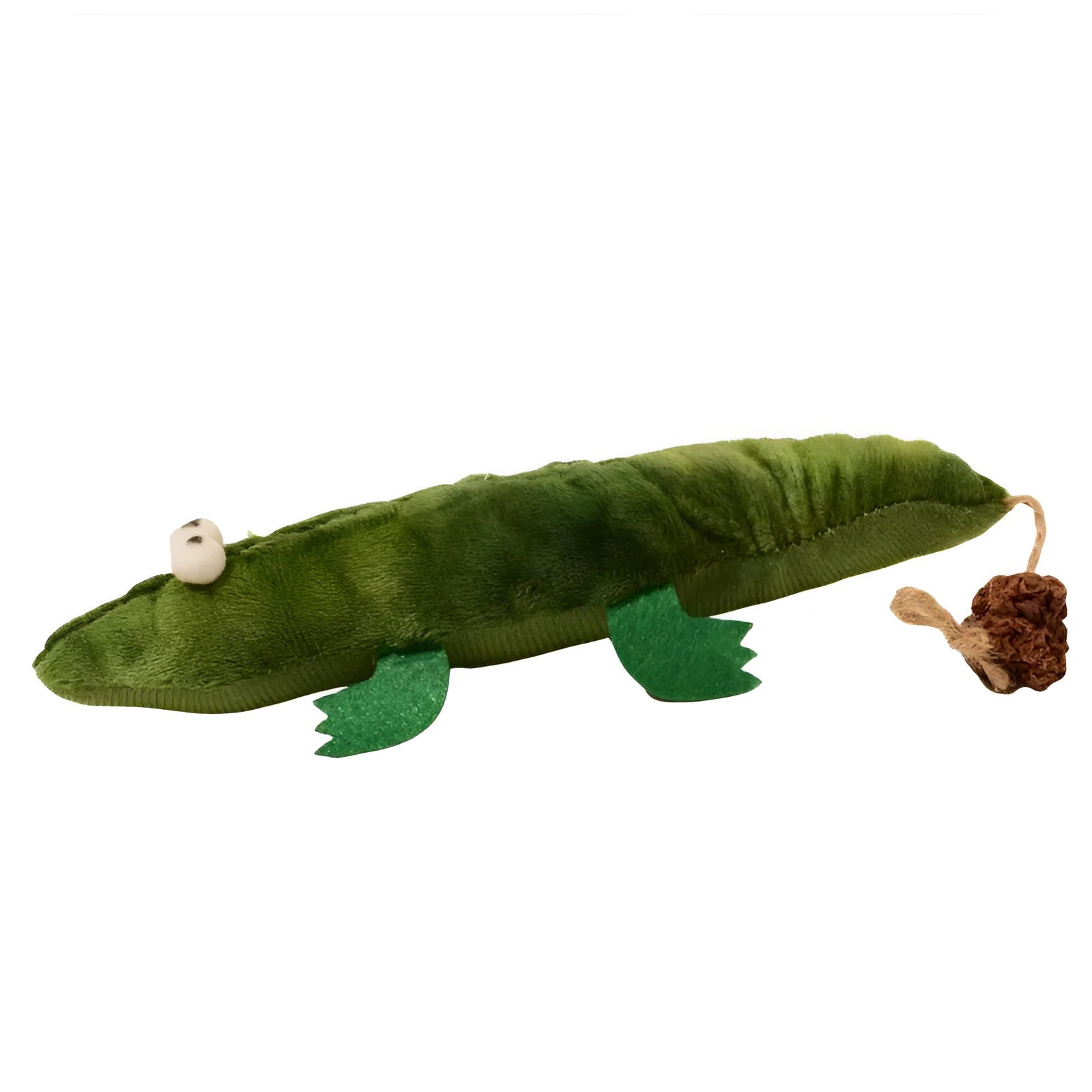 Green plush alligator cat toy measuring 30cm with peppermint scent for oral cleansing