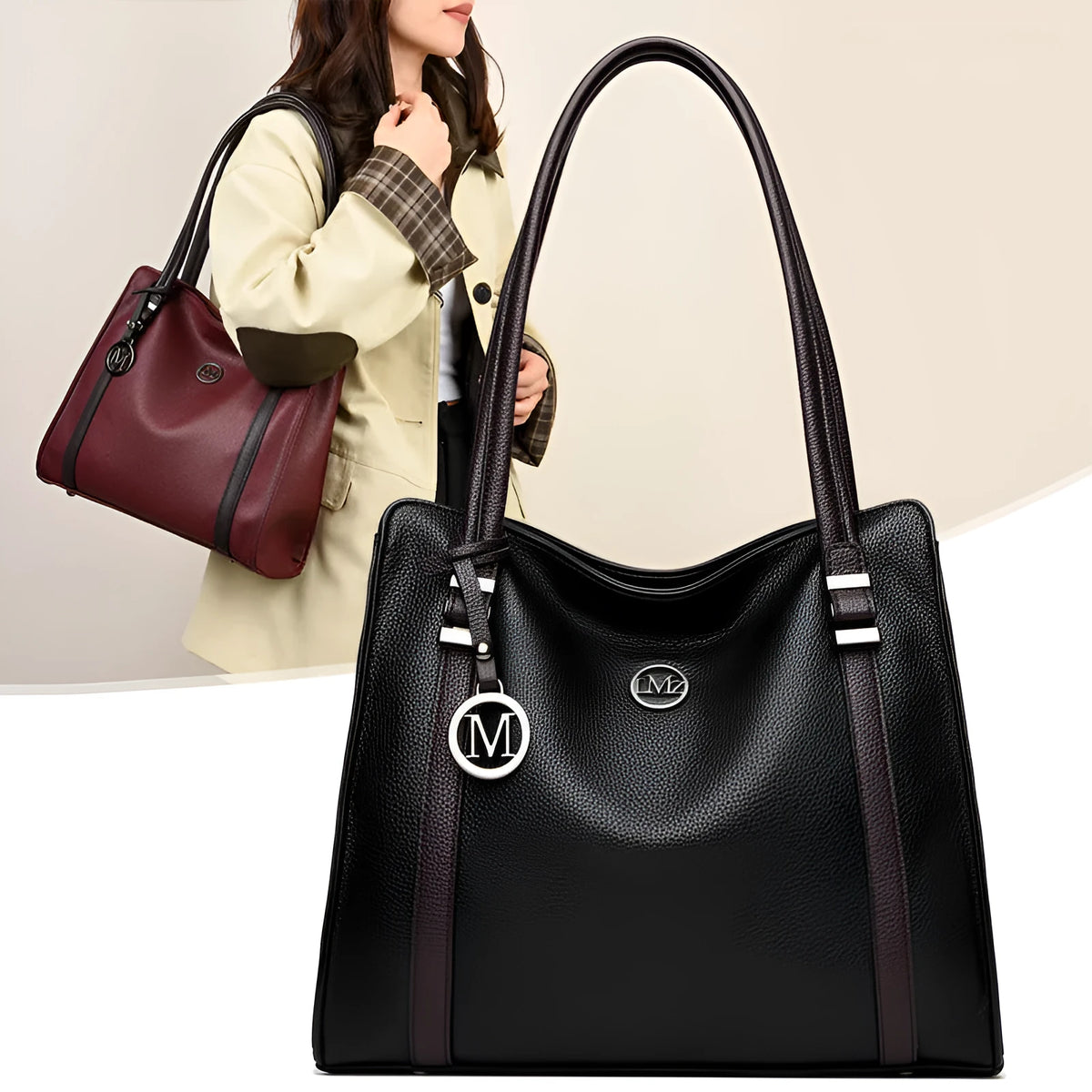 Women's large horizontal square PU leather crossbody bag in wine red colour.