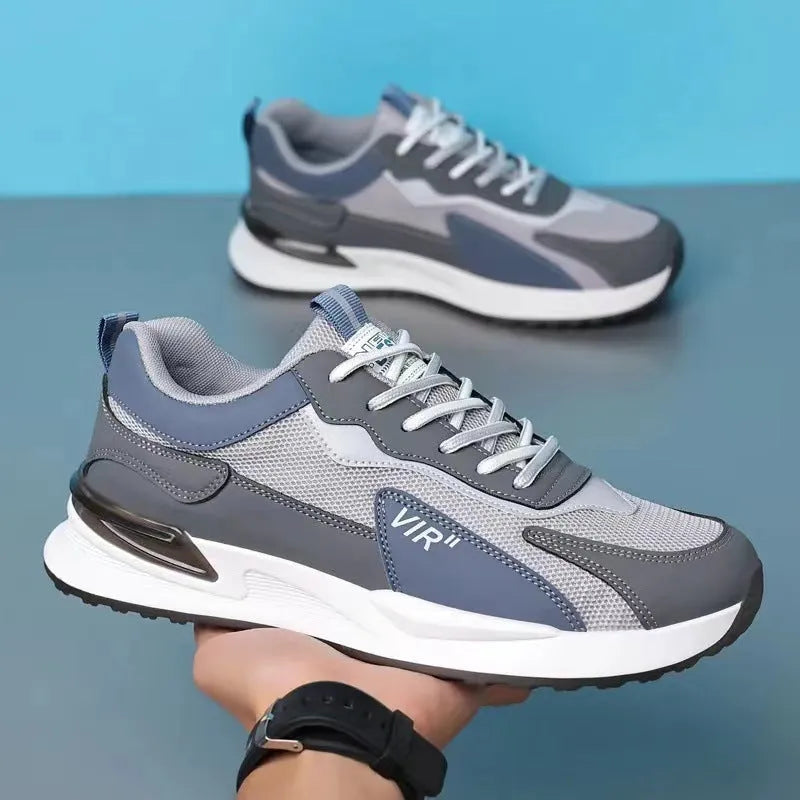 Men's colour block mesh lace-up sneakers with injection-moulded soles in black, grey or white