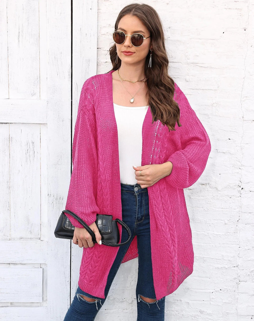 Women's loose casual acrylic sweater coat cardigan in free size showing European American style design