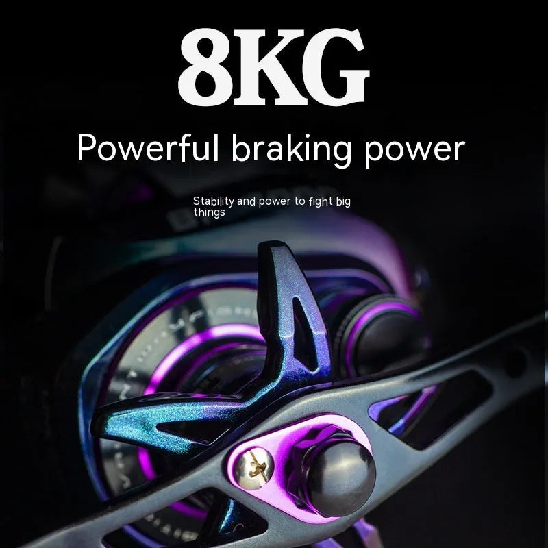 Colourful BM2000 baitcasting fishing reel with magnetic brake and water drop spool.