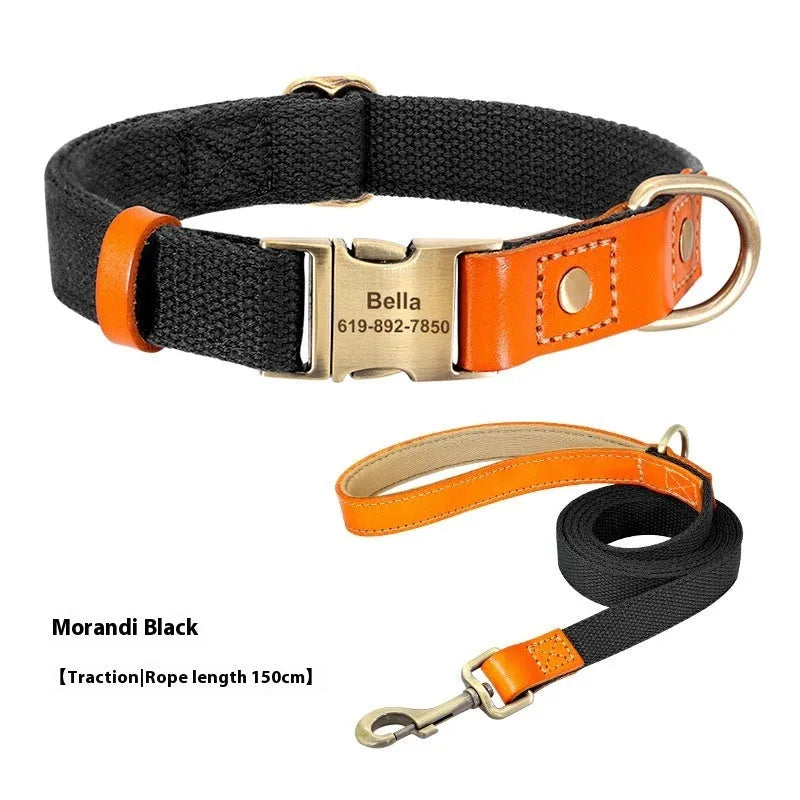 Small dog mohair collar and matching traction rope in one of six colour options with coordinating lettering.