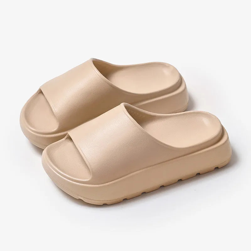Women's fish mouth slippers with thick 5.5cm EVA soles in beige, black, khaki or rose red colours