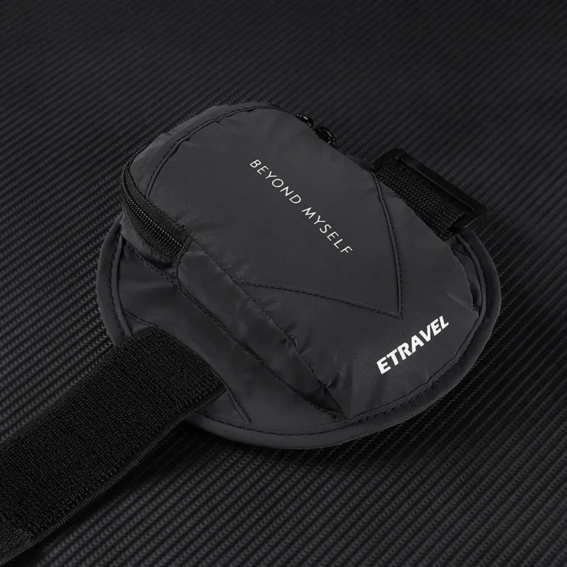 Running arm bag with reflective strips and adjustable arm strap in black colour