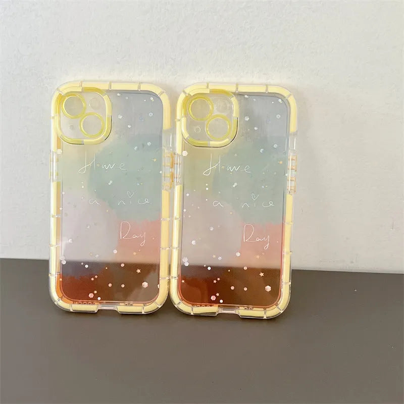 Minimalist contrast colour silicone phone case for iPhone 14 with a yellow edge.