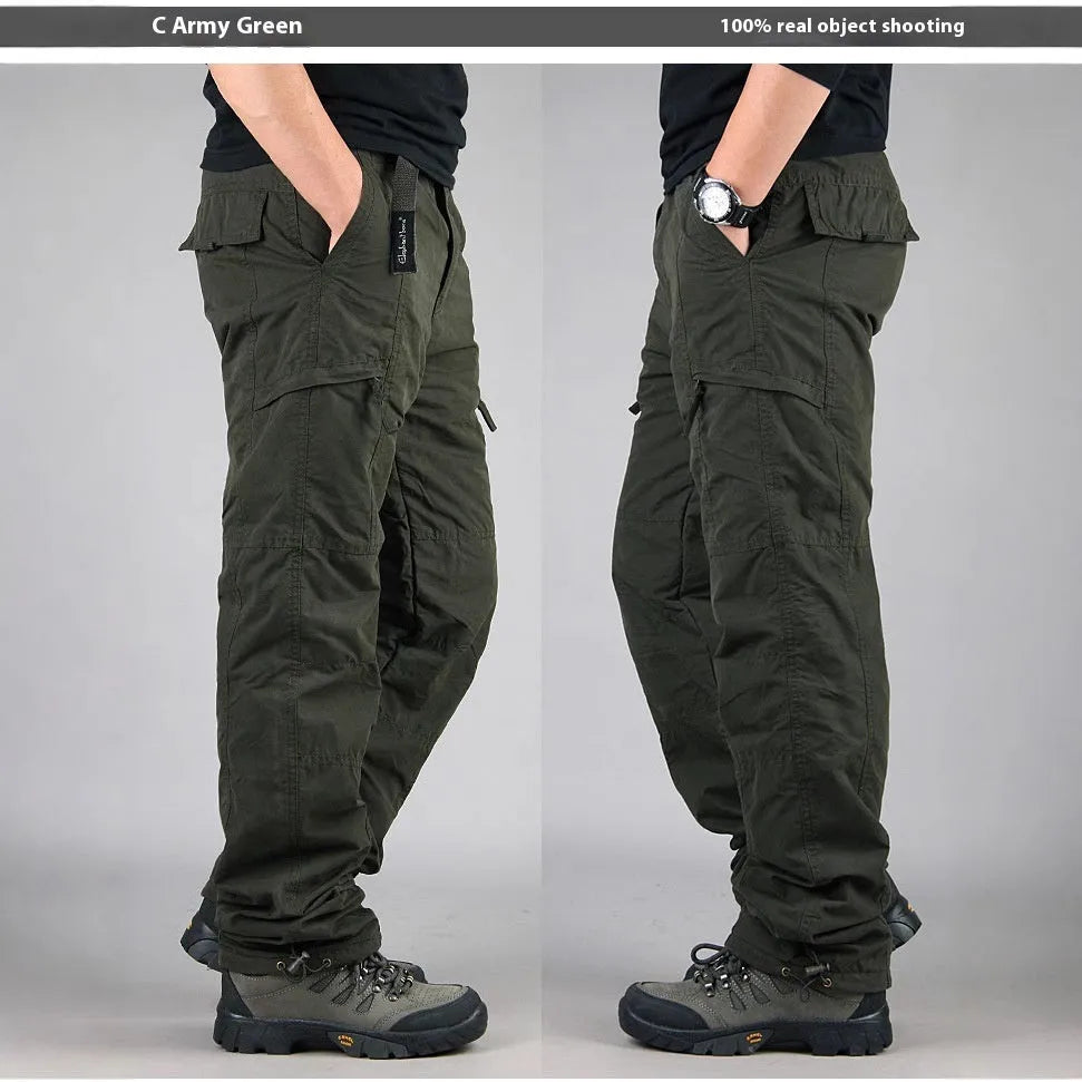 Men's thick wool-lined velvet cotton overalls in a loose straight-leg fit