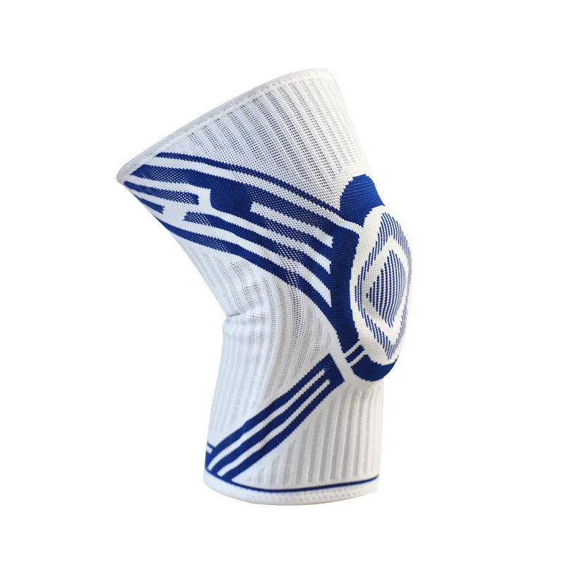 Blue cotton elastic knee pads for adult basketball and running sports.