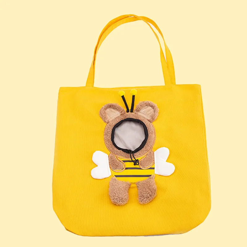Little Bee Design canvas pet carrier bag with safety zippers and adjustable side opening for dogs and cats