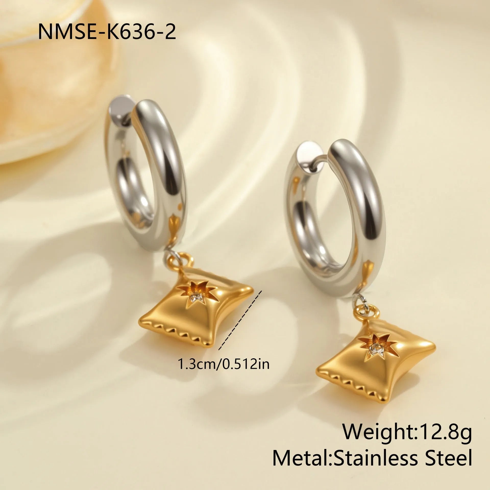 Christmas tree and heart shaped stainless steel earrings with 18K gold electroplating