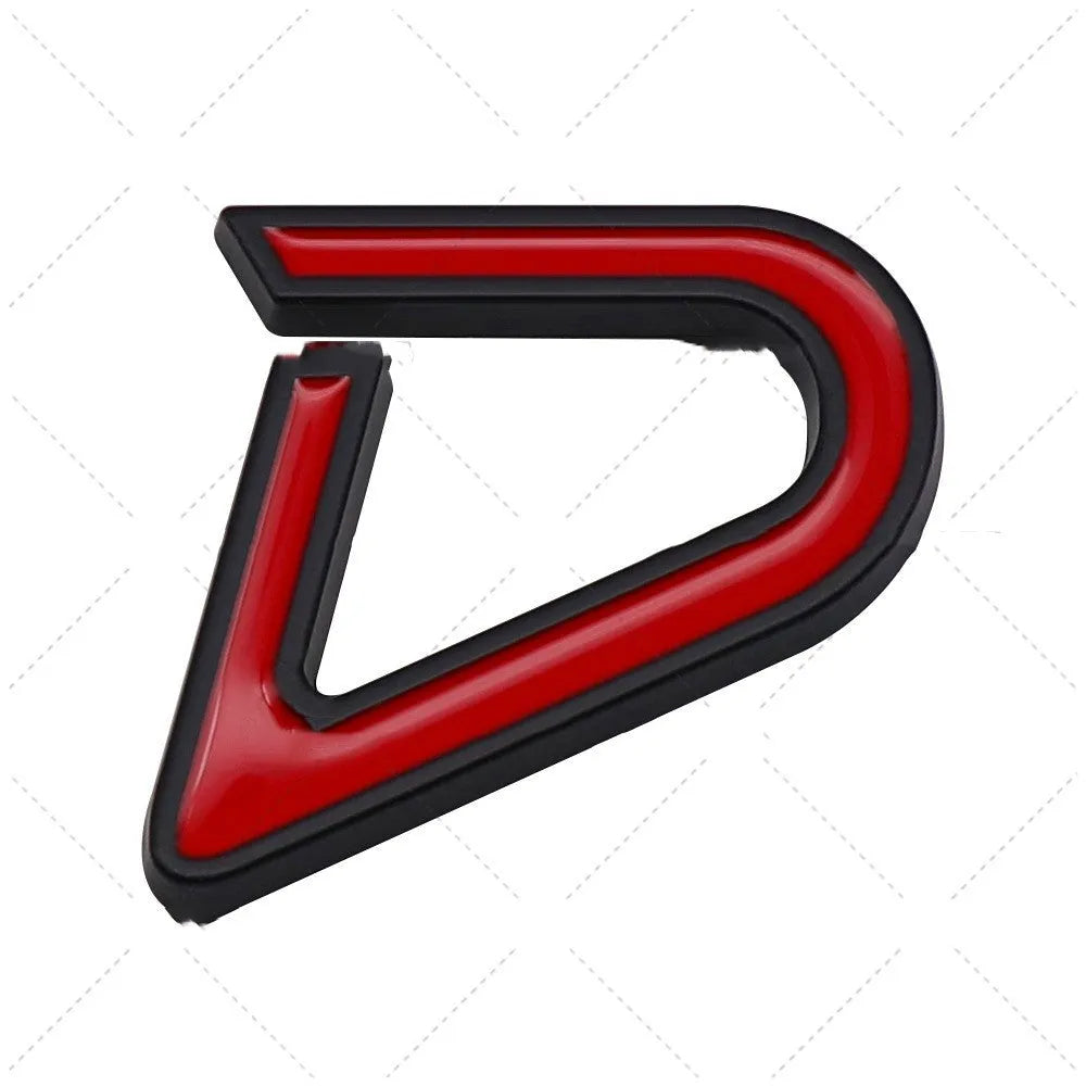 Metal car bumper sticker labels in SD, D and S patterns with red and silver or black colour options