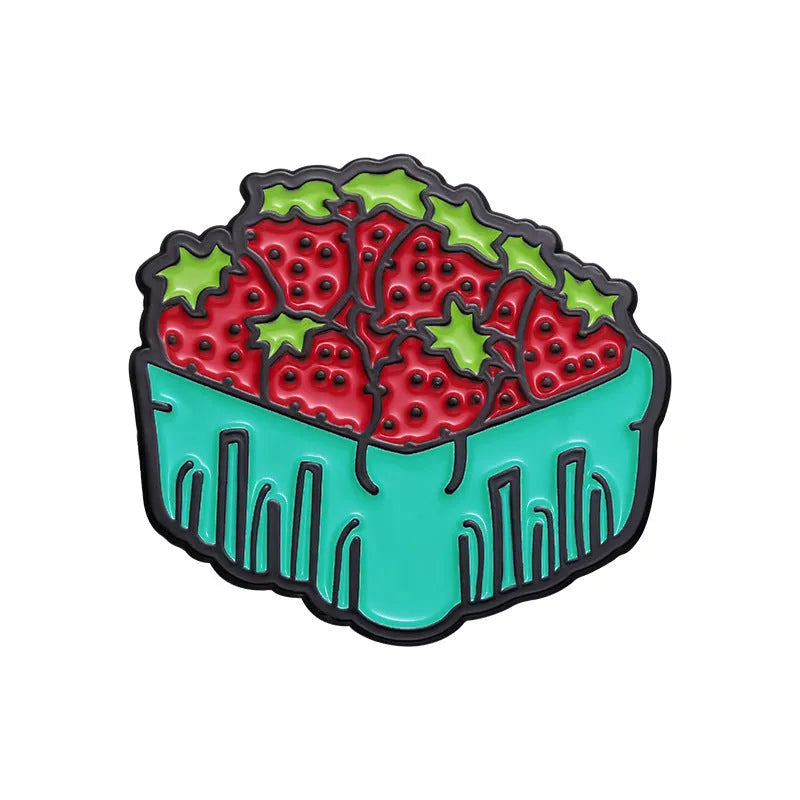Colourful cartoon fruit and letter design metal brooch made from zinc alloy.