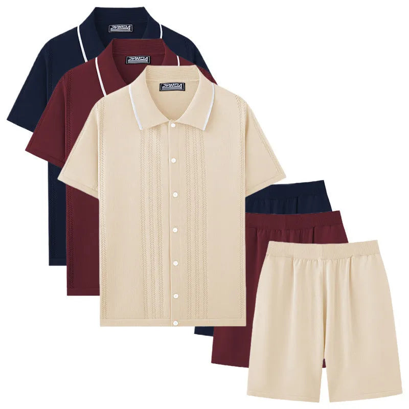 Women's Tencel viscose knit two-piece set with short sleeves and matching shorts in khaki colour