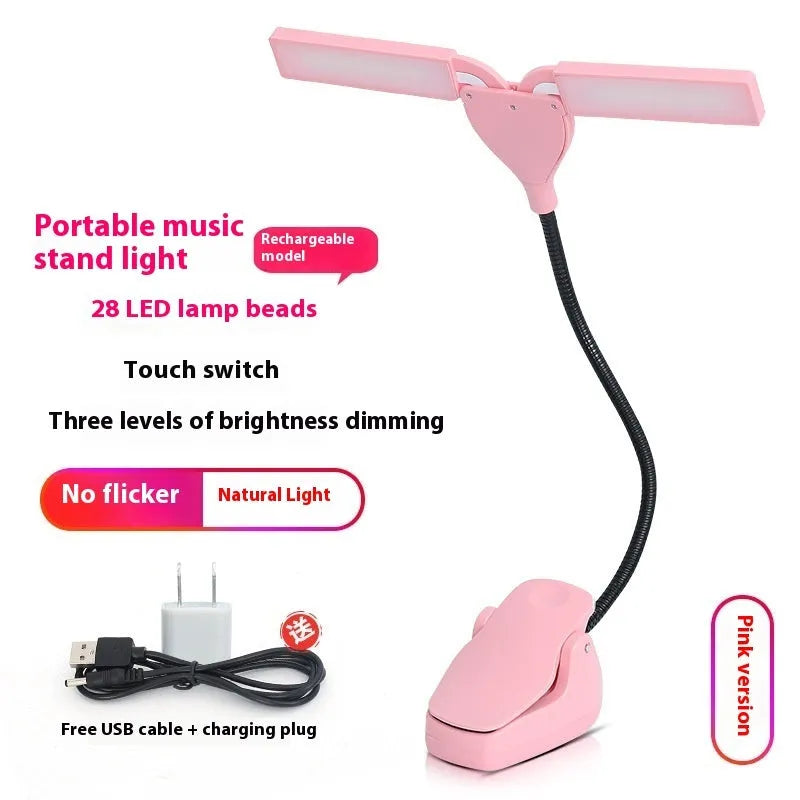 Music stand light with flexible gooseneck and 28 LED lamps for sheet music illumination