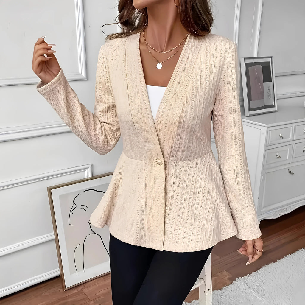 Women's solid color one button knitted cardigan in apricot or black with tight fit and long sleeves
