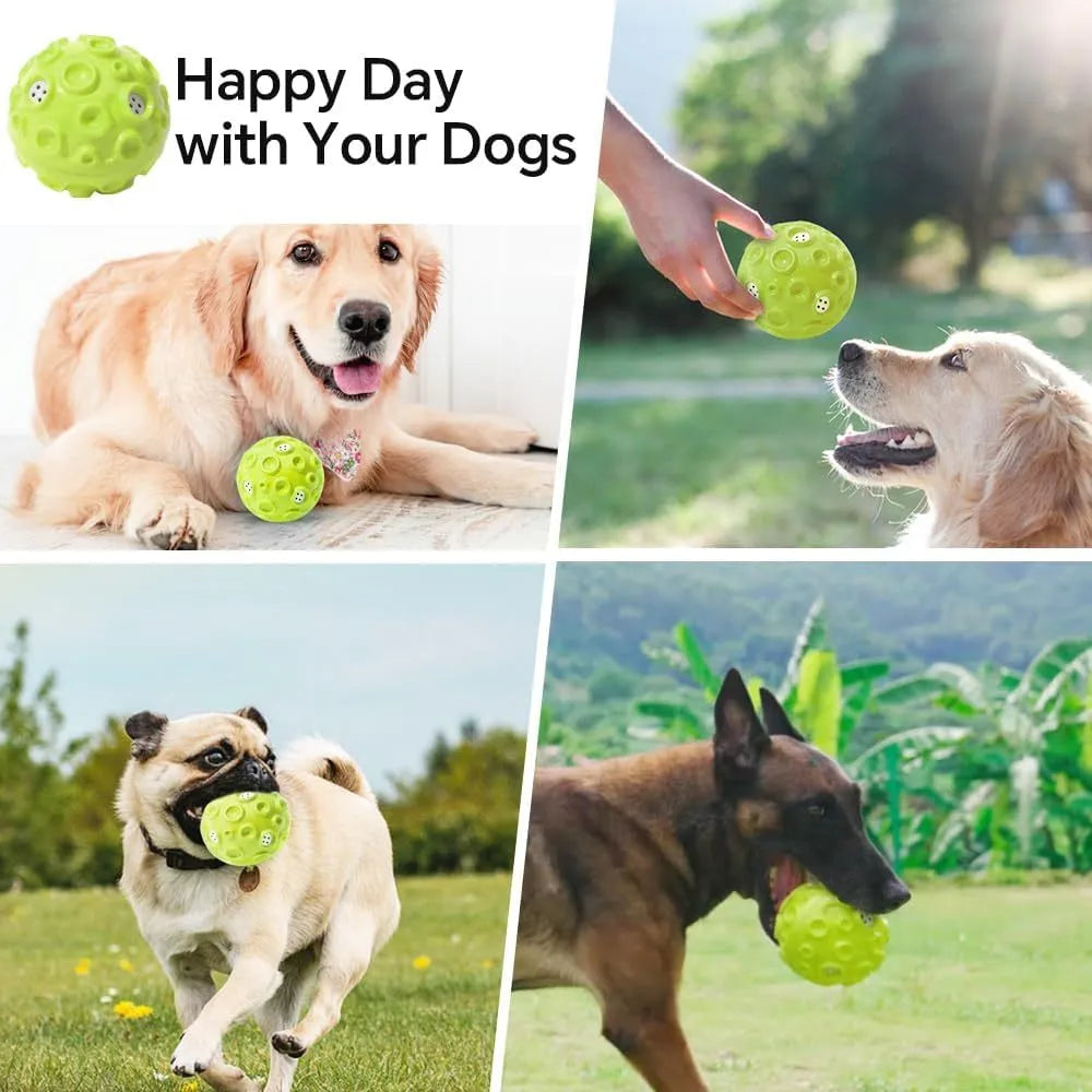 Durable rubber dog ball toy with meteorite-shaped bumps in assorted colours for aggressive chewers