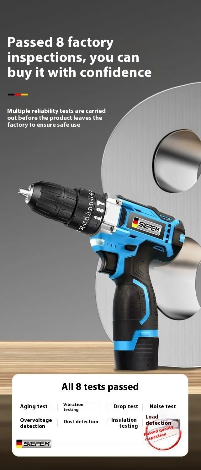 12V cordless impact pistol drill electric screwdriver with LED light in plastic storage box
