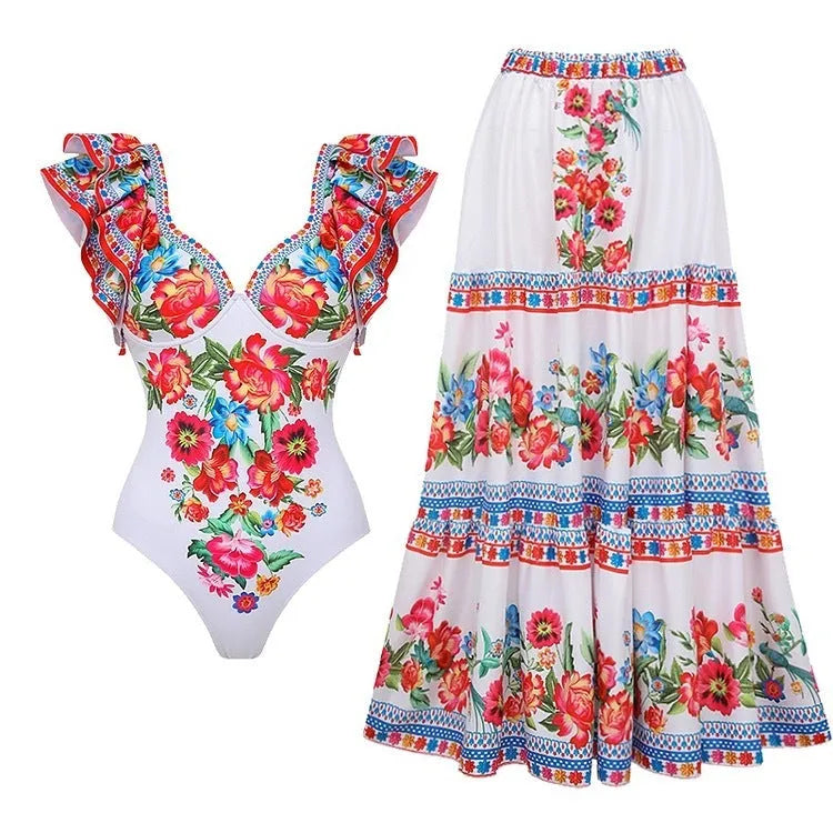 Women's printed one-piece swimsuit in polyester available in multiple colours and sizes