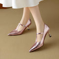 Women's genuine leather Mary Jane shoes with chunky heel in gun colour and pink options