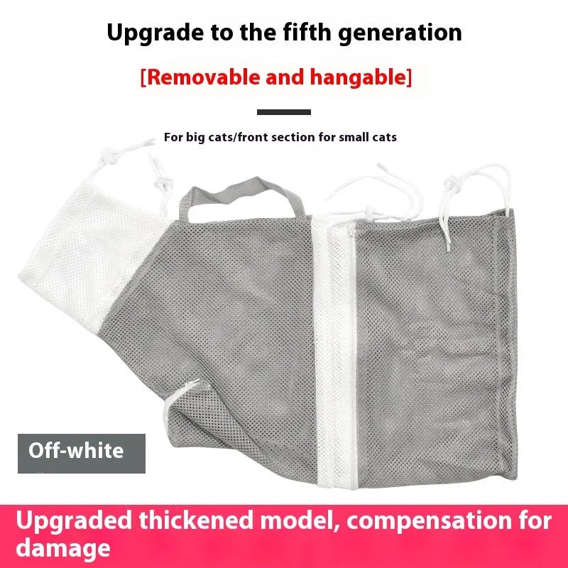 Upgraded fifth-generation cat grooming bag in grey and white colour with detachable lifting straps