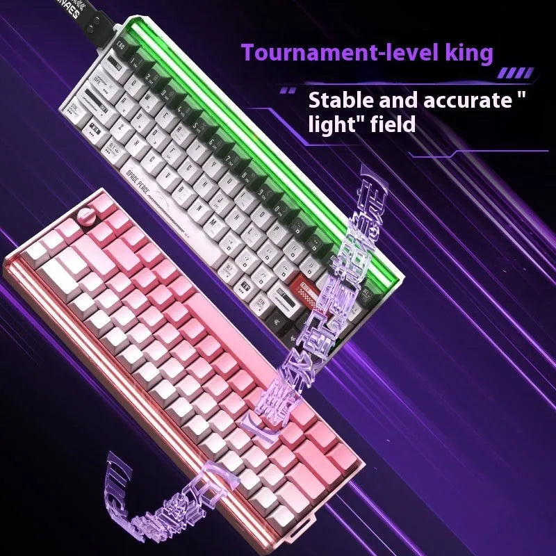 BOOM68 compact mechanical gaming keyboard with RGB backlighting on a desk