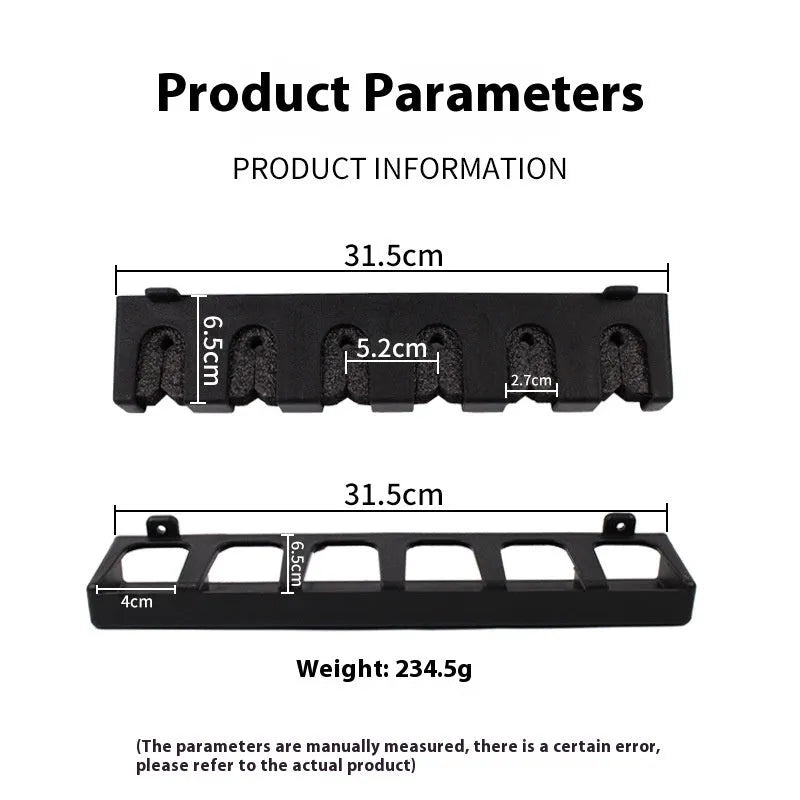 Black ABS plastic wall mounted fishing rod holder storage rack for vertical or horizontal rod storage