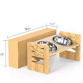 Bamboo cat and dog bowl rack, wood colour, 40 x 19.5 x 18 cm folding double bowl feeder stand with basin options