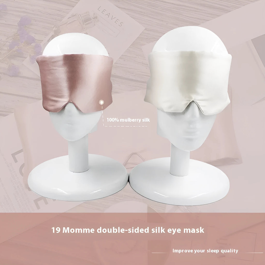 Mulberry silk sleep eye mask shown in champagne gold colour for light blocking and breathable comfort