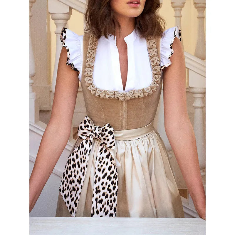 Khaki German Oktoberfest style women's dress with cotton polyester fabric