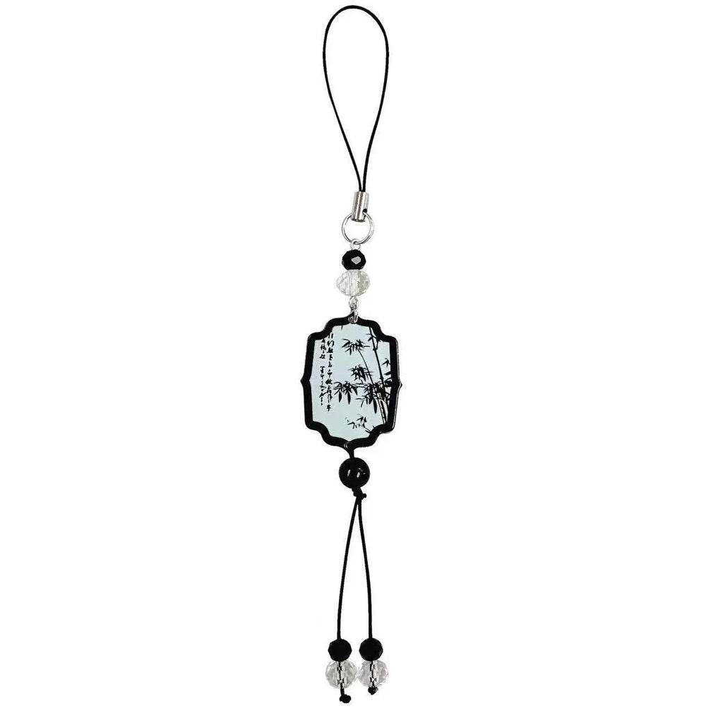Guofeng style beaded keychain with floral pattern in Fan colour design.