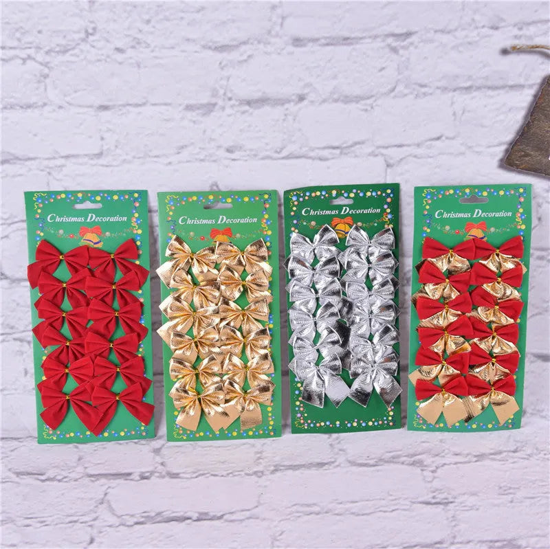 5 cm polyester Christmas bow ornament in gold, red, red gold, or silver colours for tree decoration