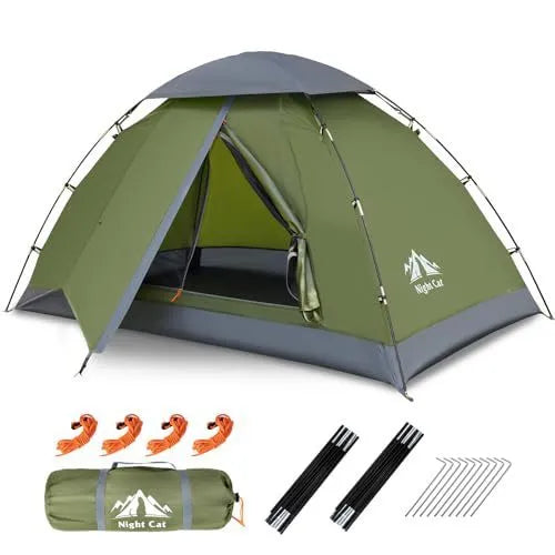Dark green automatic pop-up camping tent for two people with waterproof rainfly