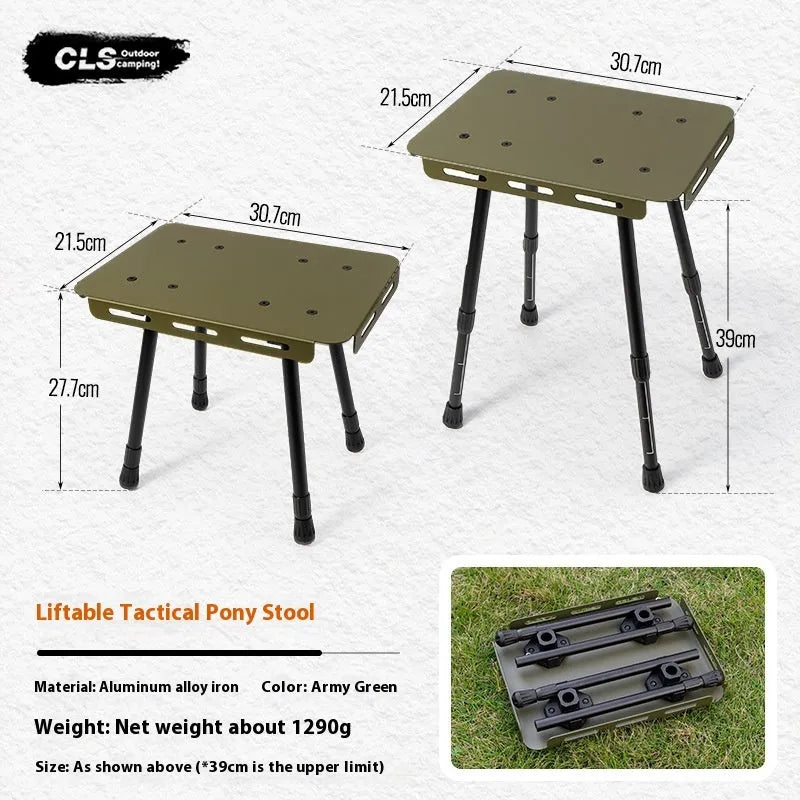 CLS Outdoor aluminium dual-use folding table and camping stool with PU cushion in Army Green.