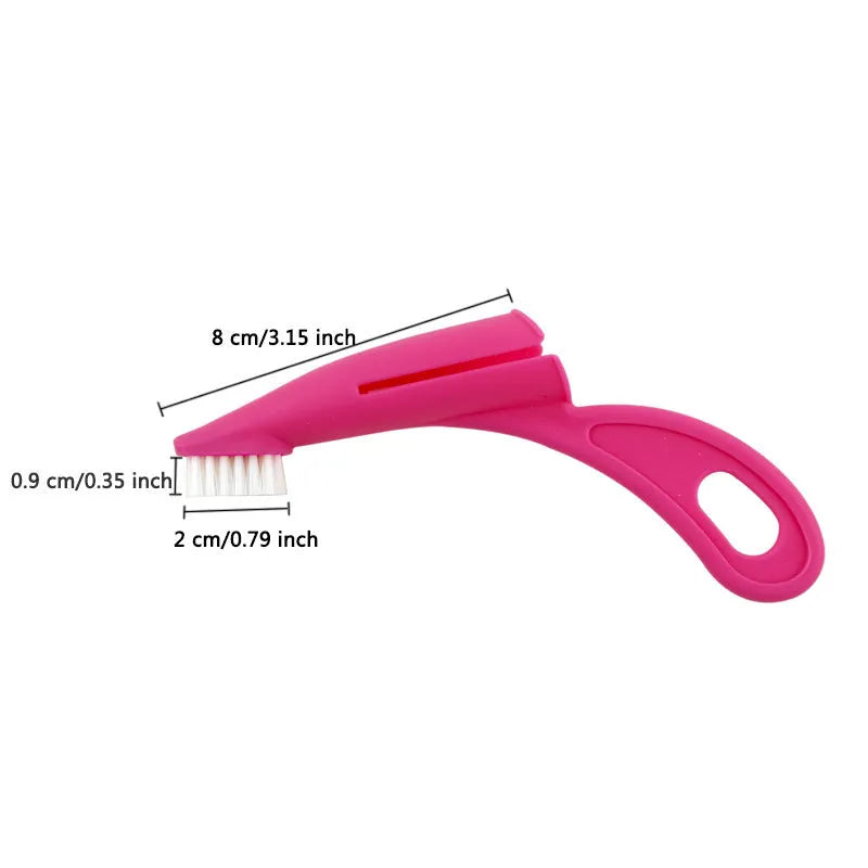 Red and white finger-sleeve toothbrush for pet dental cleaning with soft silicone bristles.