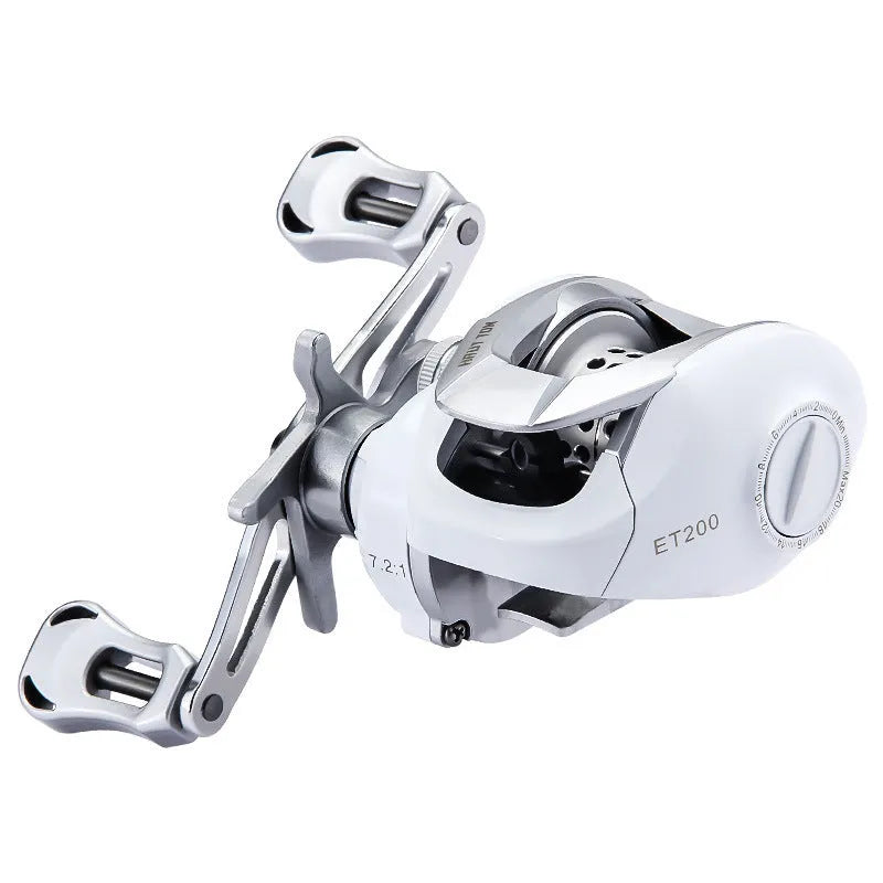 White micro bait casting fishing reel with adjustable wheel speed control mechanism
