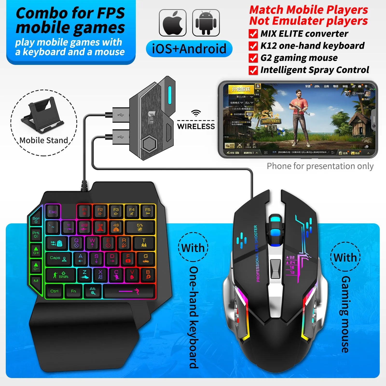 Game controller converter with USB port for mobile gaming compatibility