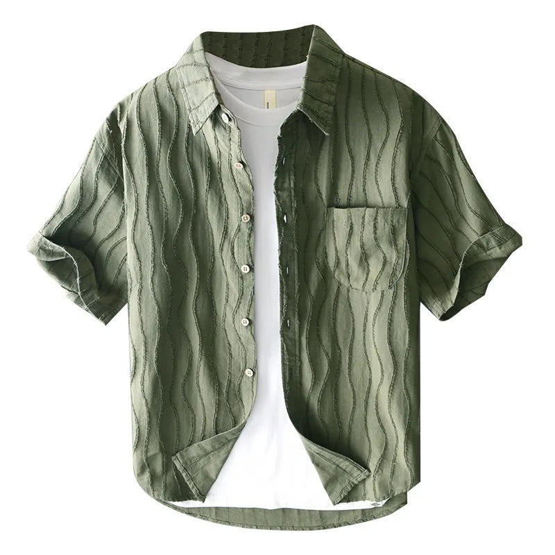 Men's pure cotton short sleeve casual shirt in Japanese fresh style with loose fit