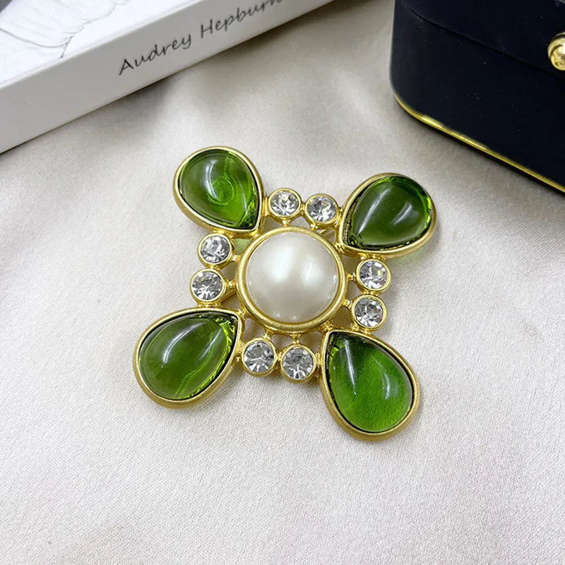 Medieval baroque crystal cross brooch in vintage style with eight colour variations
