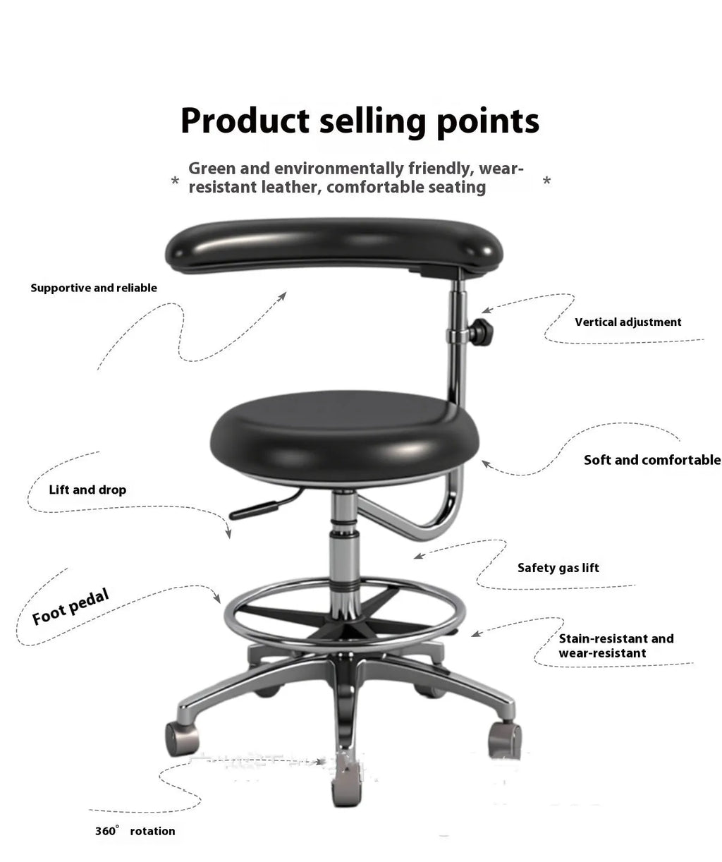 Black leather dental hospital chair with hydraulic height adjustment for clinical environments