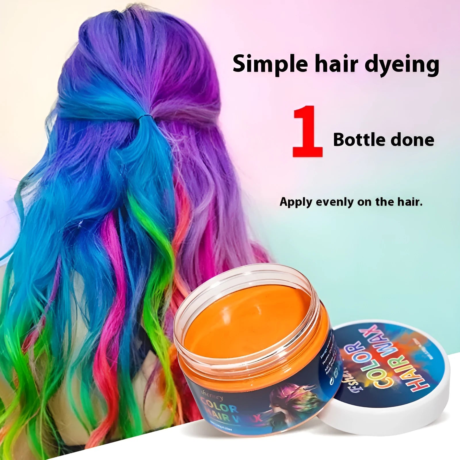 120g jar of hair styling clay shown in multiple colour options including blue, green, red, and grey.