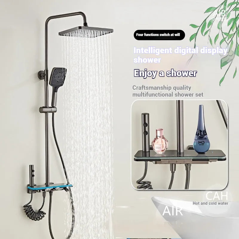 Aluminium digital display shower set in white or grey with concealed installation