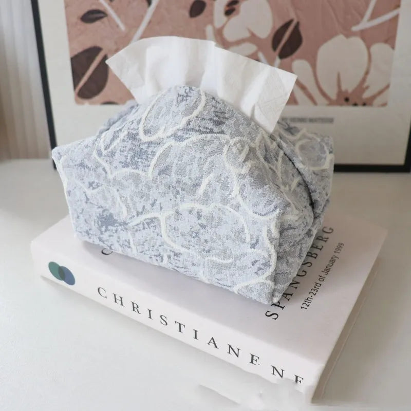 Chinese pastoral style cotton fabric tissue box in beige, blue, or brown rose colour