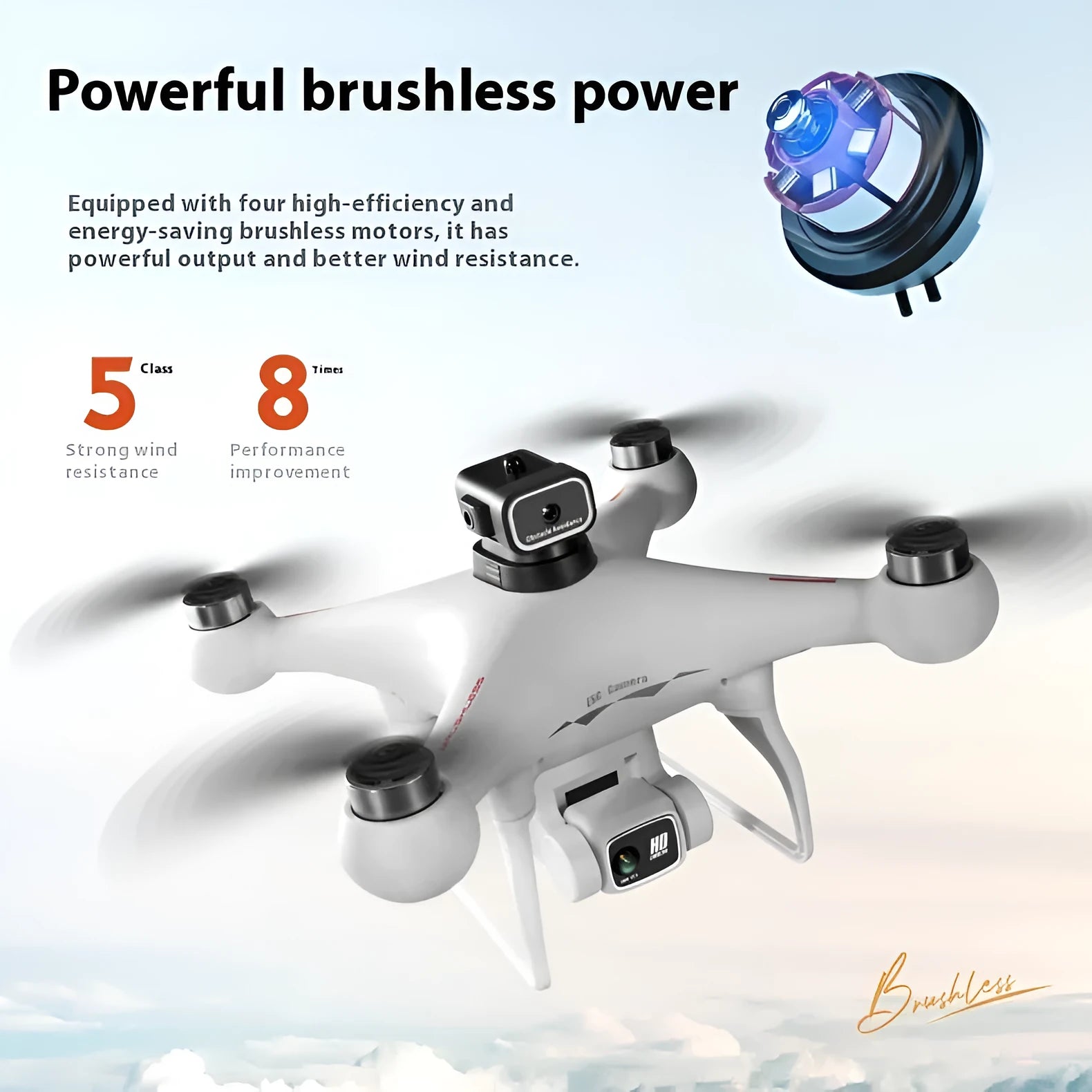 Black HD brushless UAV drone with four-side obstacle avoidance and camera, remote control beside it