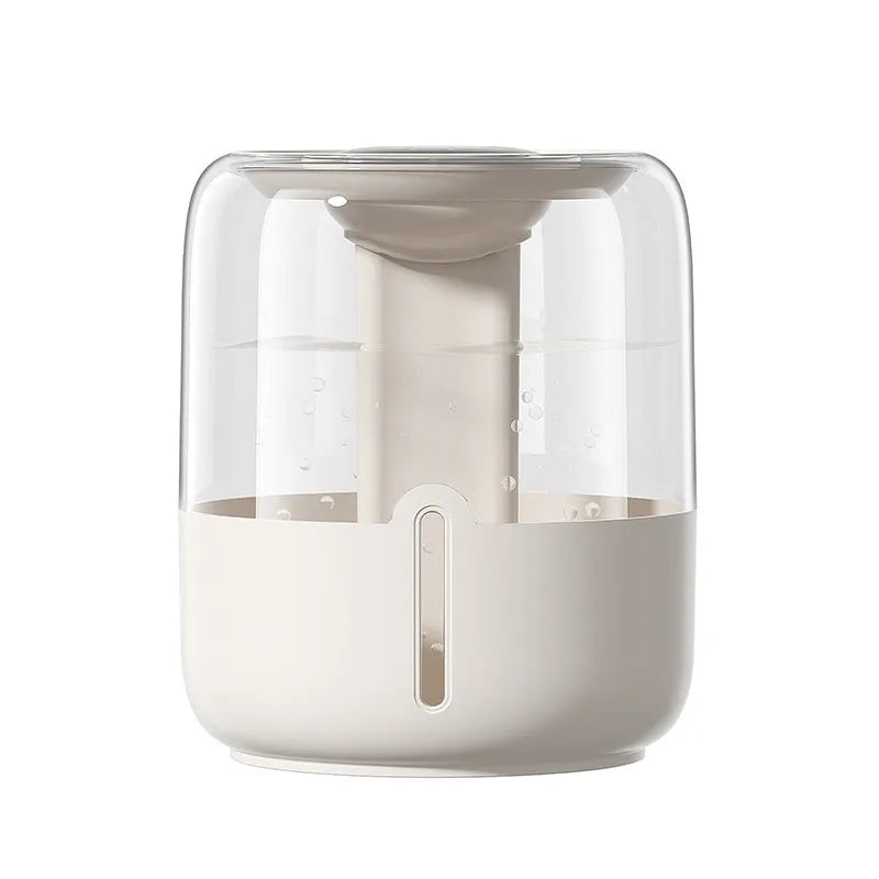 Beige round USB humidifier with digital display, dual spray nozzles and night light
